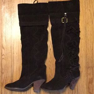 Suede fringe western boot